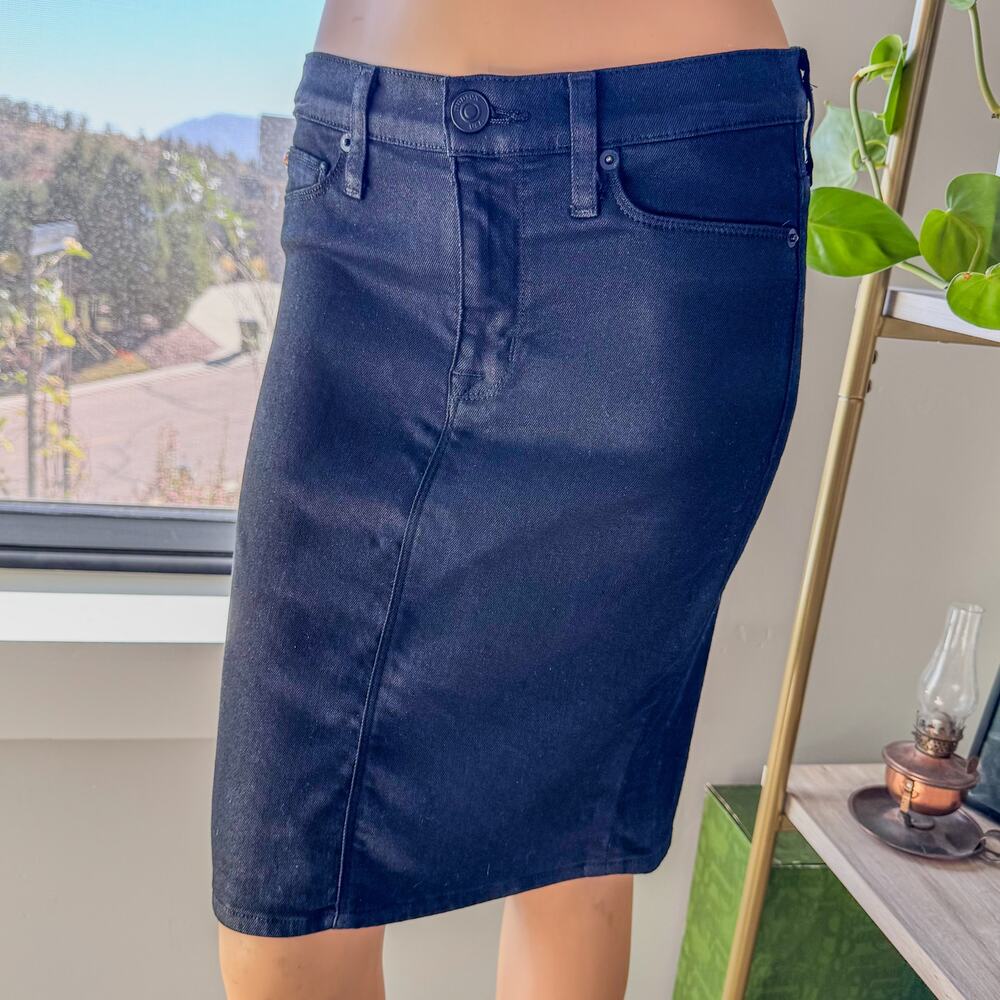 Hudson, Black Coated Denim Mattie Pencil Skirt Stretchy Formfitting Women's 27